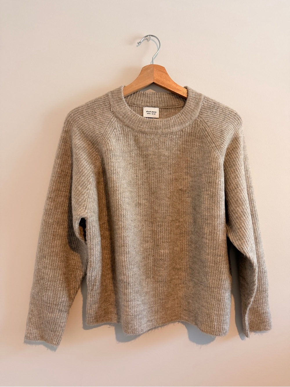 Short Story Petite Cozy Crewneck Sweater in Light Taupe